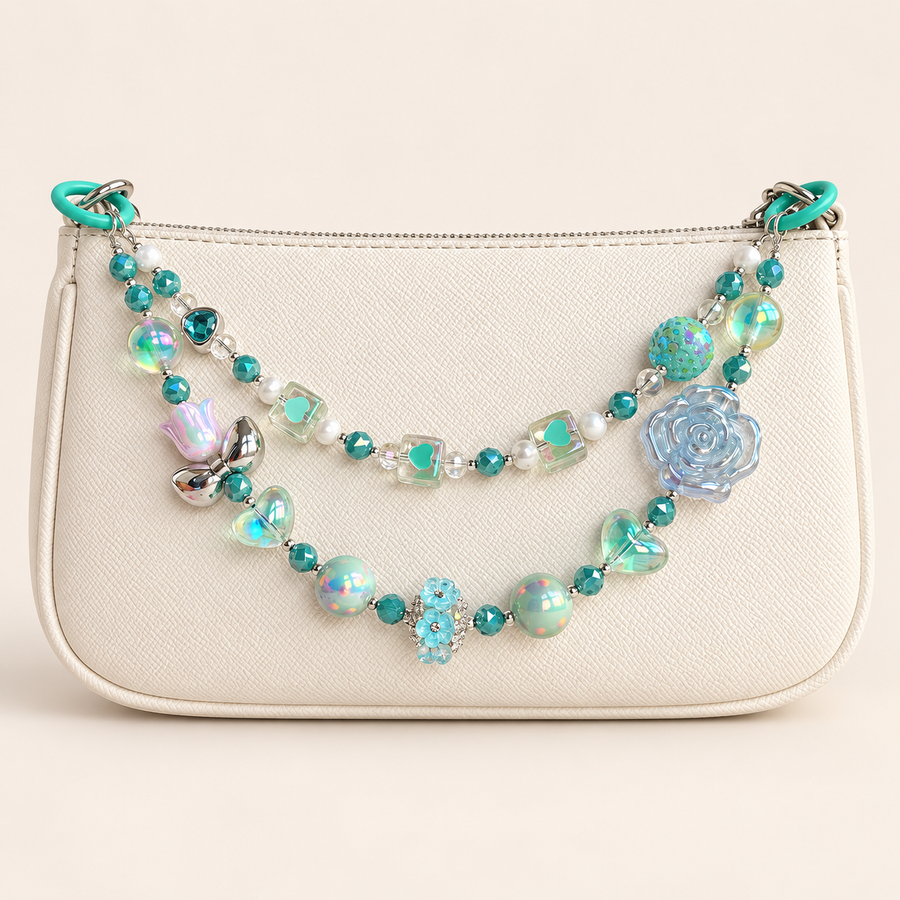 Aqua Rose Hearts – Taschenkette